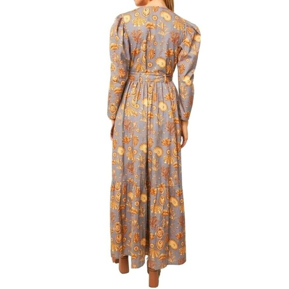 Anthropologie Carolina K Corals Gray Ori Robe Long Sleeve Maxi Dress Size XS NWT - Picture 6 of 10